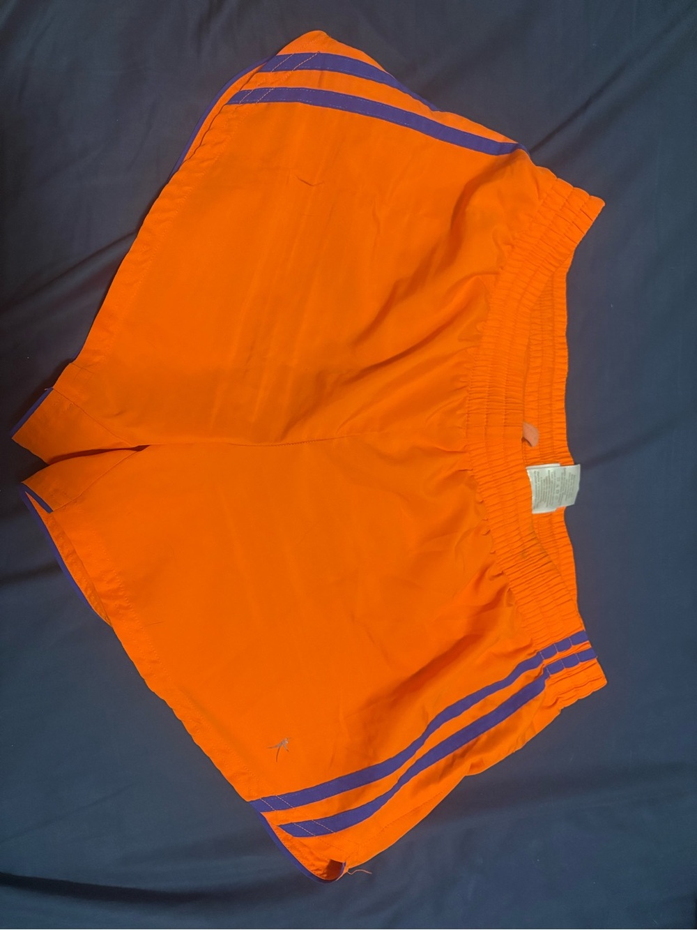 Danskin Now Bright Orange Athletic Shorts with Blue Stripes